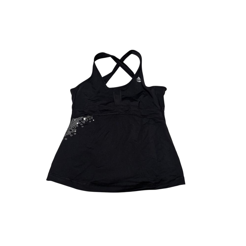 Adidas L black criss  cross black workout top build in shelf bra clima365 euc